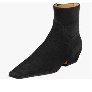 Black Square Toe Low Block Heels Side Zipper Ankle Boots Formal Business Shoes